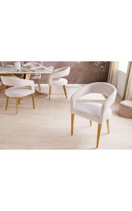 Pareja de sillas de comedor de CALYPSO en terciopelo beige estructurado con patas de oro