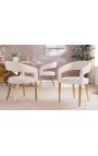 Een paar CALYPSO eetstoelen in gestructureerd beige fluweel met gouden benen