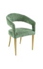 Paire de chaises de repas CALYPSO en velours vert structuré avec pieds dorés