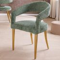Een paar CALYPSO eetstoelen in gestructureerd beige fluweel met gouden benen (Dupliqué)