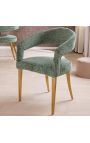 Paire de chaises de repas CALYPSO en velours vert structuré avec pieds dorés