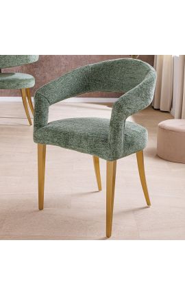 Pareja de sillas de comedor de CALYPSO en terciopelo beige estructurado con patas de oro (Dupliqué)