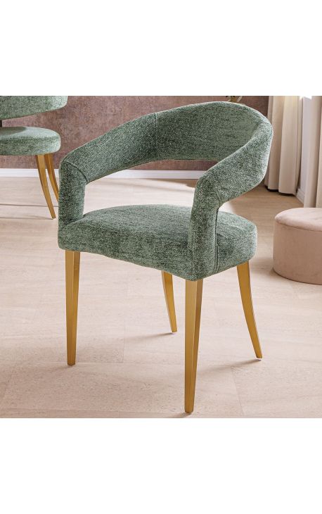 Paire de chaises de repas CALYPSO en velours vert structuré avec pieds dorés