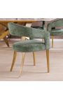 Paire de chaises de repas CALYPSO en velours vert structuré avec pieds dorés
