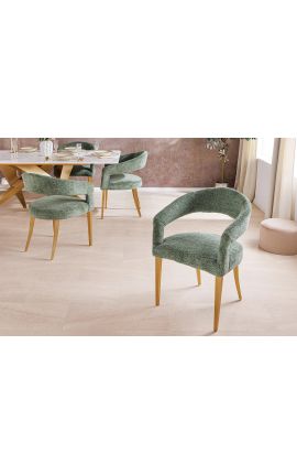 Pareja de sillas de comedor de CALYPSO en terciopelo beige estructurado con patas de oro (Dupliqué)