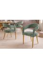 Pair of CALYPSO dining chairs in structured beige velvet with gold legs (Dupliqué)