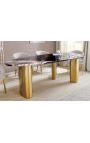 CALYPSO goud geborsteld stalen eettafel top keramisch marmer wit - 200 cm (Dupliqué)