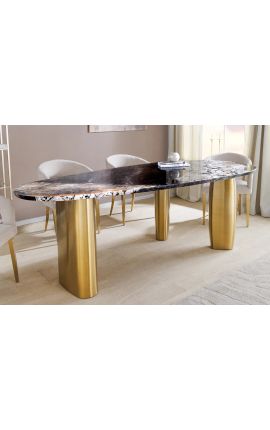 CALYPSO guld børstet stål spisebord top keramisk marmor hvid - 200 cm (Dupliqué)