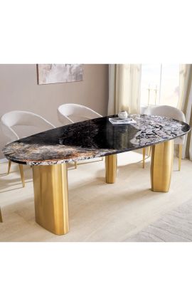 CALYPSO guld børstet stål spisebord top keramisk marmor hvid - 200 cm (Dupliqué)