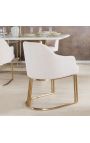Pareja de sillas de comedor THANAT en terciopelo acanalado beige con pies dorados
