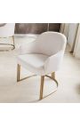 Paire de chaises de repas THANAT en velours côtelé beige avec pieds dorés