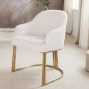 Een paar THANAT eetstoelen in beige geribde fluweel met gouden voeten