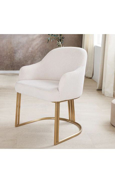 Pareja de sillas de comedor THANAT en terciopelo acanalado beige con pies dorados
