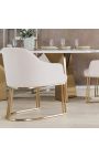 Pareja de sillas de comedor THANAT en terciopelo acanalado beige con pies dorados