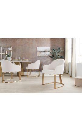 Paar THANAT söögitoolid beige ribbed samet kuldne jalad