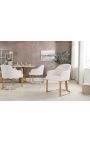 Paar THANAT Esszimmerstühle in beige gerippten Samt mit goldenen Füßen