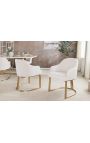 Paar THANAT Esszimmerstühle in beige gerippten Samt mit goldenen Füßen