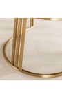 Een paar THANAT eetstoelen in beige geribde fluweel met gouden voeten (Dupliqué)