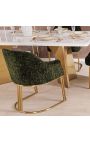 Paire de chaises de repas THANAT en velours bouclé vert avec pieds dorés