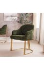 Een paar THANAT eetstoelen in beige geribde fluweel met gouden voeten (Dupliqué)