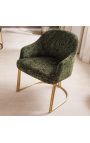 Paire de chaises de repas THANAT en velours bouclé vert avec pieds dorés