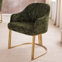 Een paar THANAT eetstoelen in beige geribde fluweel met gouden voeten (Dupliqué)