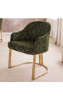 Een paar THANAT eetstoelen in beige geribde fluweel met gouden voeten (Dupliqué)