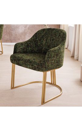 Paar THANAT söögitoolid beige ribbed samet kuldne jalad (Dupliqué)