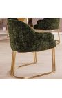 Een paar THANAT eetstoelen in beige geribde fluweel met gouden voeten (Dupliqué)