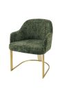 Pair of THANAT dining chairs in beige ribbed velvet with golden feet (Dupliqué)