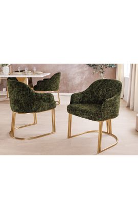 Paar THANAT söögitoolid beige ribbed samet kuldne jalad (Dupliqué)