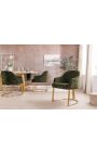 Een paar THANAT eetstoelen in beige geribde fluweel met gouden voeten (Dupliqué)