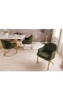 Een paar THANAT eetstoelen in beige geribde fluweel met gouden voeten (Dupliqué)