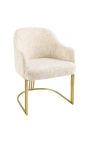 Paire de chaises de repas THANAT en velours bouclé beige avec pieds dorés