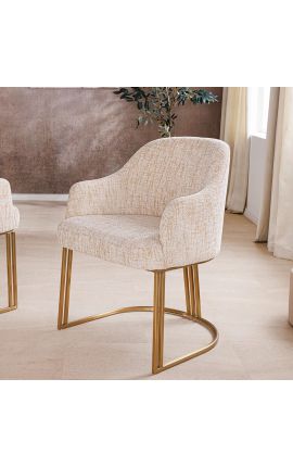 Paar THANAT söögitoolid beige ribbed samet kuldne jalad (Dupliqué) (Dupliqué)