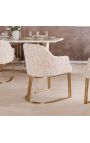 Paire de chaises de repas THANAT en velours bouclé beige avec pieds dorés