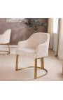 Paire de chaises de repas THANAT en velours bouclé beige avec pieds dorés