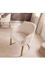 Paire de chaises de repas THANAT en velours bouclé beige avec pieds dorés