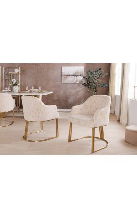 Paar THANAT söögitoolid beige ribbed samet kuldne jalad (Dupliqué) (Dupliqué)