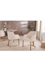 Paire de chaises de repas THANAT en velours bouclé beige avec pieds dorés
