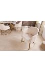 Paire de chaises de repas THANAT en velours bouclé beige avec pieds dorés