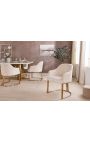 Paire de chaises de repas THANAT en velours bouclé beige avec pieds dorés