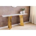 CALYPSO console in goud geborsteld staal en bovenste keramische marmer witte look (Dupliqué)