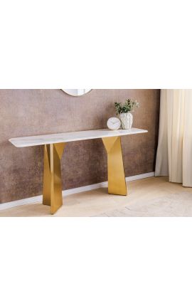 Console NYX em aço escovado ouro e mármore branco top