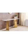 CALYPSO console in goud geborsteld staal en bovenste keramische marmer witte look (Dupliqué)