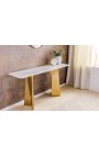 CALYPSO console in goud geborsteld staal en bovenste keramische marmer witte look (Dupliqué)
