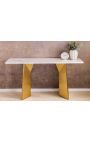 CALYPSO console in goud geborsteld staal en bovenste keramische marmer witte look (Dupliqué)