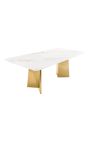 NYX gouden geborstelde stalen eettafel met wit marmeren top