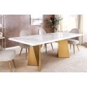 NYX gouden geborstelde stalen eettafel met wit marmeren top