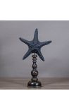 Etoile de mer Protoreaster Nodosus noire montée sur un socle en bois